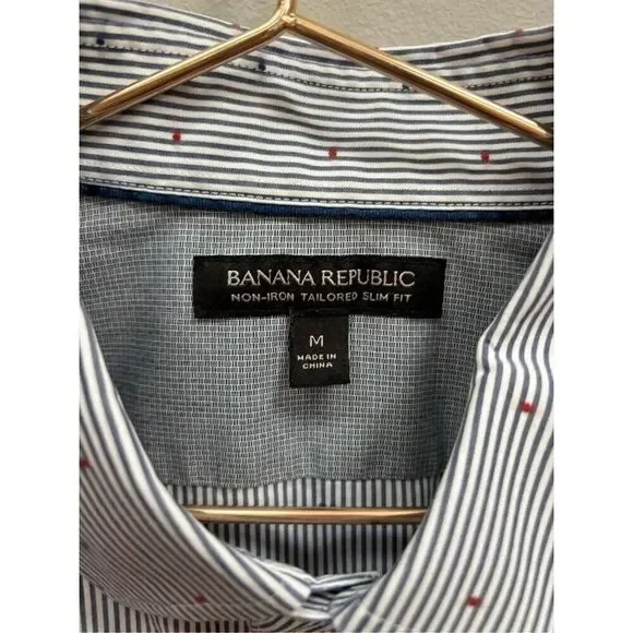 Banana Republic M men’s non iron slim fit button down red white grey/blue speckl - Picture 5 of 8